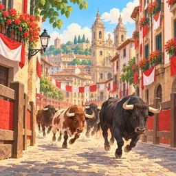 Running of the Bulls in Pamplona stamp